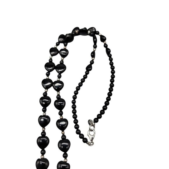 Danbury Mint Sterling Black Onyx Heart Pendant Necklace Beaded Gemstone 925 24" - Picture 12 of 16